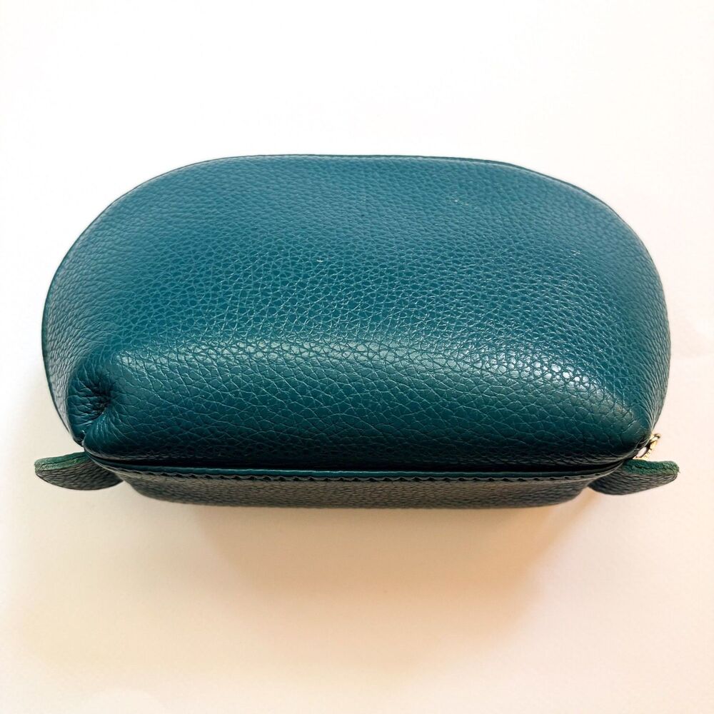 Cuyana Teal Pebbled Leather Travel Cosmetic Zippered Case Toiletry Bag READ - Picture 2 of 12